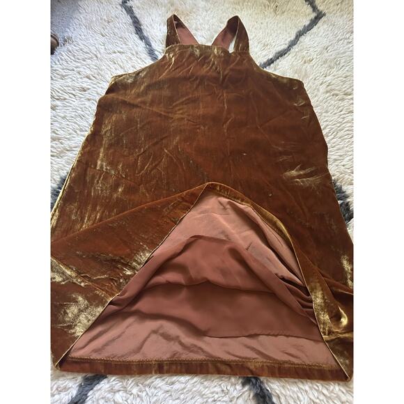 Loft velvet shift dress gold sz L lined sleeveless crushed - Picture 10 of 16